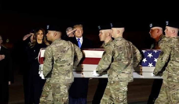 حضور ترامپ در مراسم بازگشت 2 نظامی تروریست آمریکایی کشته شده در افغانستان