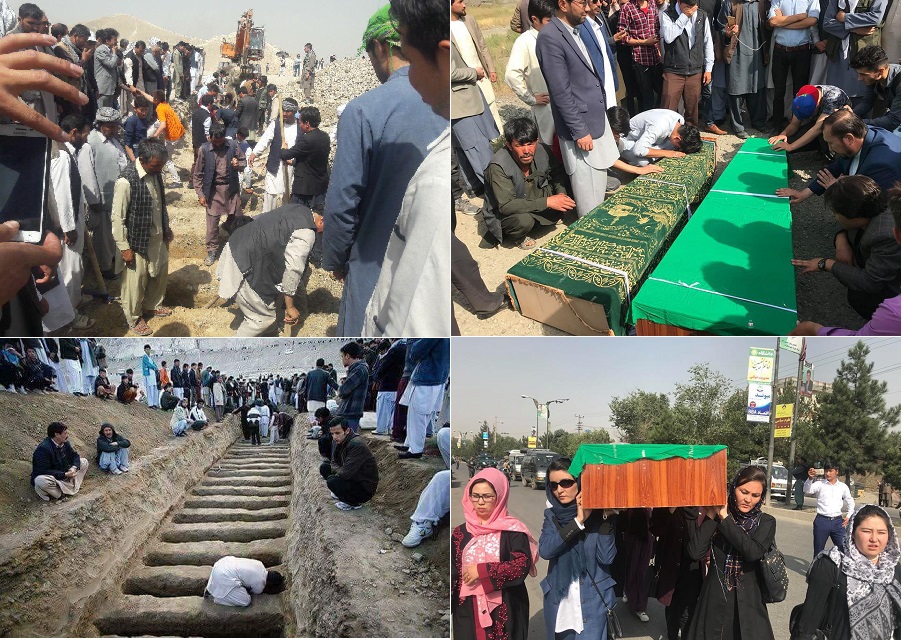  مراسم خاک سپاری قربانیان حمله روز گذشته انتحاری در کابل به خشونت کشید