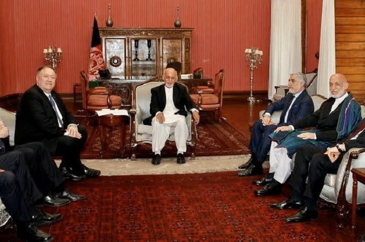 نشست سه  جانبه غنی، عبدالله و پمپئو در ارگ ریاست جمهوری