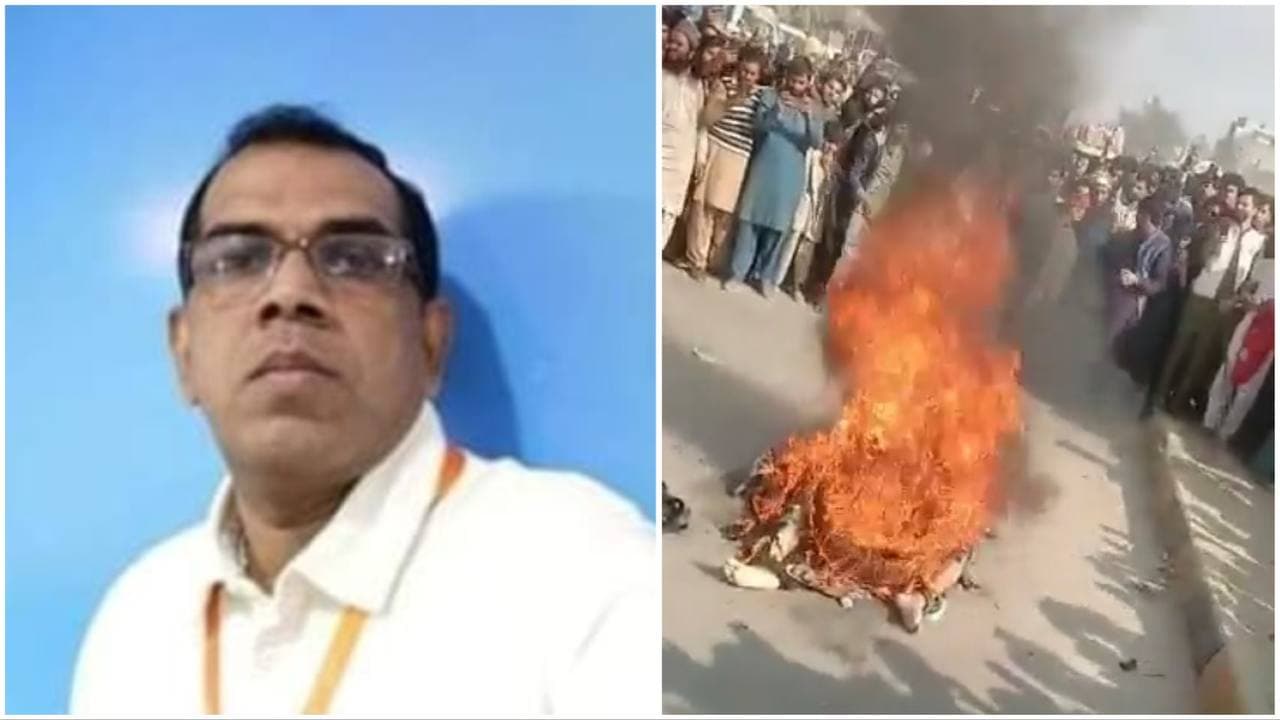 افراد خشم گین یک مرد سریلانکایی را به اتهام توهین به پیامبر اسلام در پاکستان به آتش کشیدند